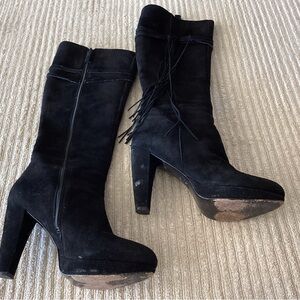 Black suede fringe boots